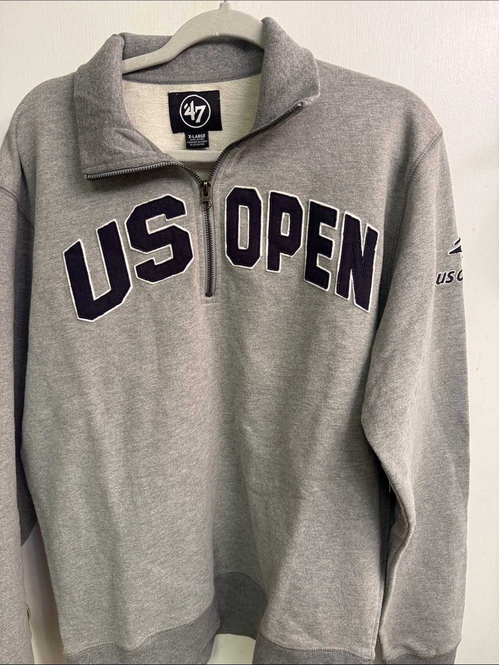 47 Gray Quarter-Zip Sweater with Navy US OPEN Applique